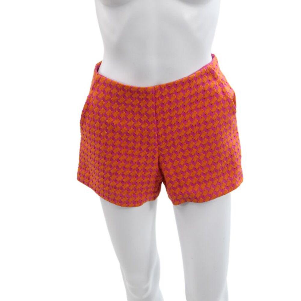 Trina Turk Women Houndstooth Orange Hot Pants 100% Cotton Zip Size 0